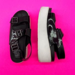 Black and white chunky platform PVC sandals